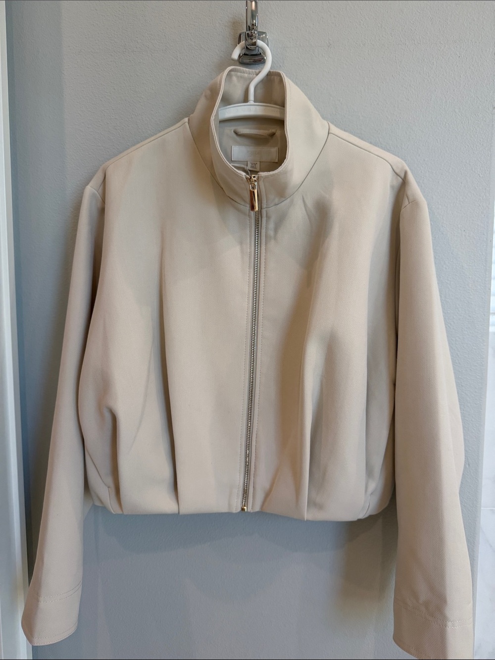 Zara Cream Bomber Jacket with Gold Zip